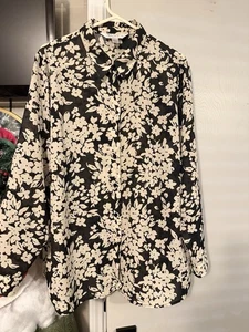 Casual Corner Annex Woman Sheer Black White Floral Top Blouse 1X - Picture 1 of 7