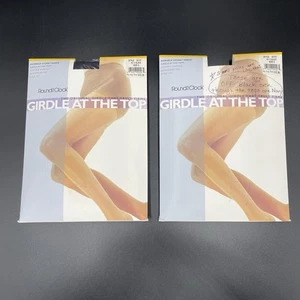 Round The CLock GIRDLE AT THE TOP Pantyhose Size C Black 2 Pairs NEW NIP Vintage - Picture 1 of 10