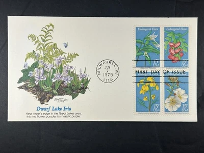 US FDC 1979 Endangered Flora Block of 4 + Dwarf Lake Iris Fleetwood Cachet a962 - Image 1 of 2