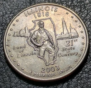 2003-P 25c Illinois State Quarter Bu + Uncirculated Struck Through Grease Error - Picture 1 of 14