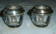 Set Vintage Glass Crystal 925 Silver Base Candle Holders, marked Amston Sterling