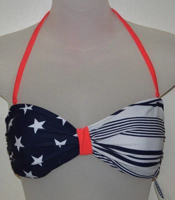 Women's Old Navy Blue & White Stripes & Stars Flag Bandini Swim Top XS, S, M - Image 1 of 2