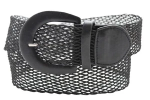 New Women Black Fabric Braided Casual Fashion Pant Classic Belt Round Buckle S M - Picture 1 of 24