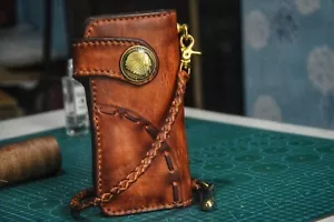 Custom Leather Biker Wallet Chain Handmade Leather Wallet Bifold Wallet Gift X20 - Picture 1 of 4