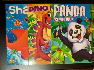 3 PACK COLORING & ACTIVITY BOOKS BY CROWN JEWLZ KIDZ, PANDA, DINO ROCK & SHARKS - Picture 1 of 2