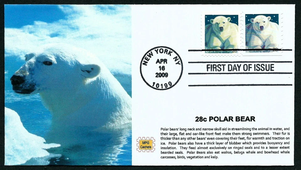 USA, SCOTT # 4387, 4389, MPG FDC COVER - POLAR BEAR, FROM SHEET AND COIL, 2009 - Image 1 of 1