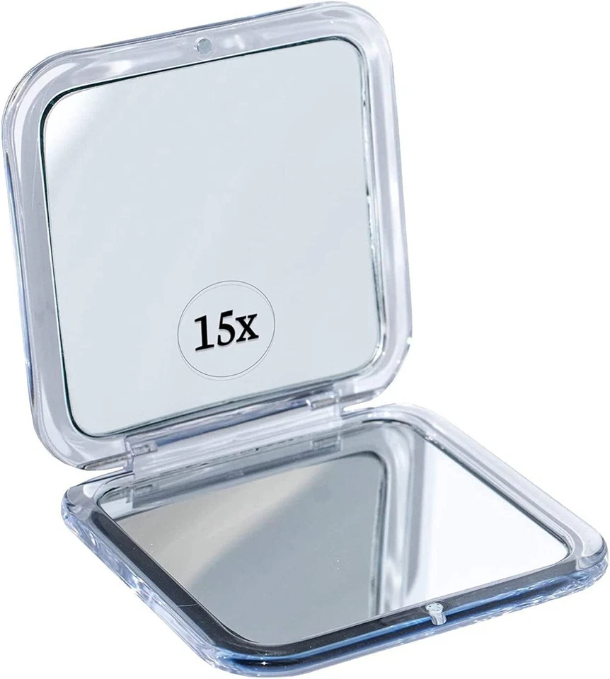 MIRRORVANA Small Compact 15X Magnifying Mirror for Travel - Handheld Foldabl...