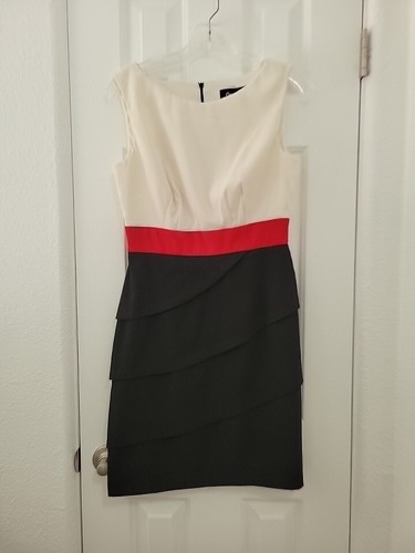 Connected Apparel Taglia 4 Vestito Donna Off White con Rosso e Nero