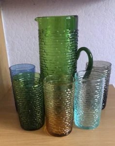 Vintage 1,5 Liter Glaskrug und Gläser - Bild 1 von 6