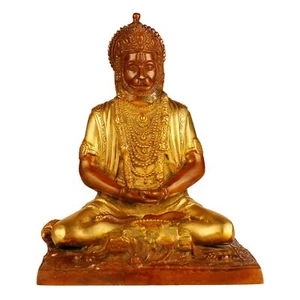 Brass Lord Hanuman Sitting in Meditating Posture Idol Statue Figurine 7.5" - Picture 1 of 6