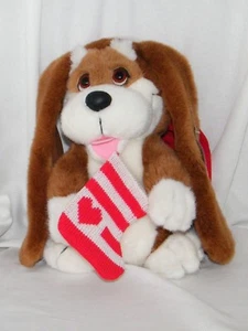 New '88 Applause Christmas Plush Stuffed Puppy Dog "Kris w/ Santa Hat & Stocking - Picture 1 of 11