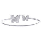 10K White Gold Round Diamond Statement Butterfly Bangle Pave Bracelet 1/6 CT.
