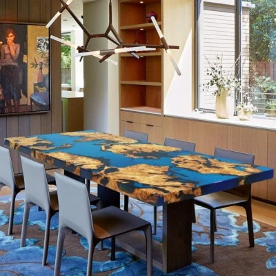 Custom Poplar Luxury Epoxy Resin River Table – Handcrafted Nature-Inspired Dinin - Image 1 of 4