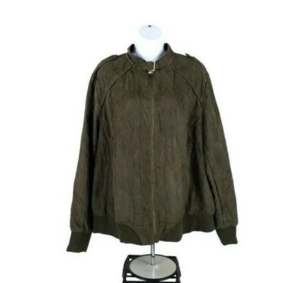 Chaqueta Ruff Tallada Verde Imitación Gamuza Estilo Bombardero Cremallera Frontal Para Mujer 2X Militar Nueva Con Etiquetas Foto 1 de 4