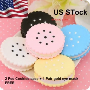 2 Pcs Cookies Contact Lens Case Cute Box Travel Kit Mirror Holder + beauty Gift - Picture 1 of 11