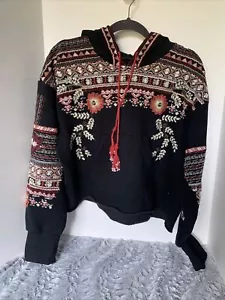 ZARA Boho schwarzes Volk aztekisches Sweatshirt bestickt perlen M - Bild 1 von 7