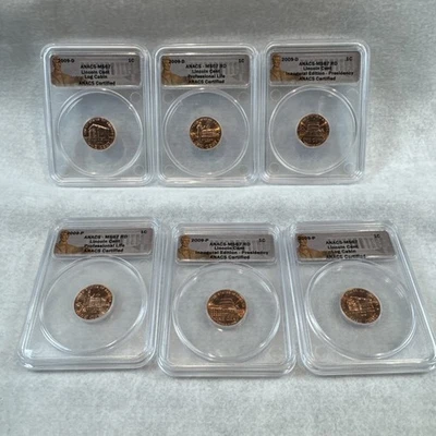 2009 Lincoln Cent INAUGURAL EDITION MS67RD RED ANACS Certified 6 coins! Graded!  - Image 1 of 4