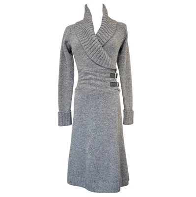 Y2K Moda Shawl Collar Marled Gray Buckle Wrap Sweater Dress Size S Whimsigoth - Image 1 of 4