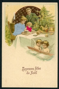 Carte Postale Gaufrée - Fête - Joyeuses Fêtes de Noël - Une Famille et 2 Anges ( - Picture 1 of 2