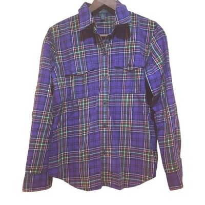 Ralph Lauren LRL Jeans Co Shirt Womens M Purple Plaid Cotton Flannel Western - Image 1 of 4