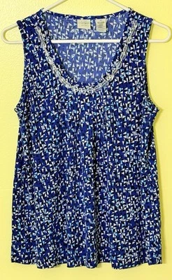 EMMA JAMES женщин миниатюрный без рукавов блузка бисером декольте синий/белый размер PS - Изображение 1 из 4