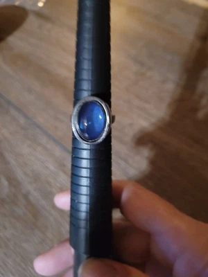 Anillo Cabachon Azul Eléctrico Talla 9 1/4 Acero Inoxidable Tono Plata Unisex Para Hombre Foto 1 de 4