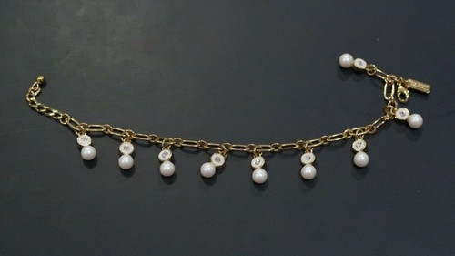 Bracciale Kate Spade Pearly Delight Charm Catena Cristallo Smalto Oro Nuovo senza etichette