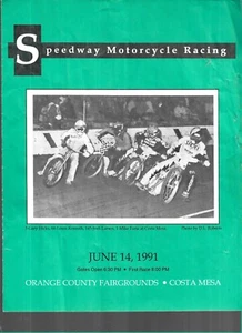 ORNGE COUNTY FAIRGROUNDS SPEEDWAY MOTORCYCLE RACING JUNE 14, 1991 PROGRAM - Picture 1 of 3