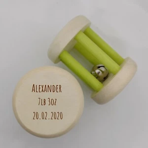 Personalised Wooden engraved Baby Rattle, New Baby Keep Sake Gift, Baby Shower - Picture 1 of 5