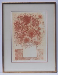 Listed Japanese Artist Kenji Ushiku Original Signed Etching Flowers - Picture 1 of 9