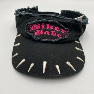 Biker Babe Distressed Adjustable Visor Hat Cap Black - Picture 1 of 5