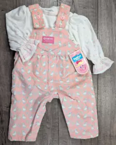 Baby Girl Clothes New Vintage Oshkosh 3-6 Month Pink Goose Corduroy Overalls - Picture 1 of 6