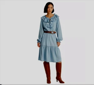LAUREN RALPH LAUREN Damas Mangas Largas Chambray Pradera Vestido Talla 10 Nuevo con Etiquetas - Imagen 1 de 10