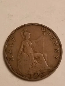 VINTAGE 1936 Great Britain 1/2 Penny King George V - Picture 1 of 2