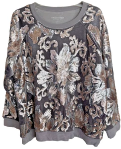 NWOT Soft Surroundings Womens 1X Sequin Embellished Velvet Top Sparkle Floral - Picture 1 of 18