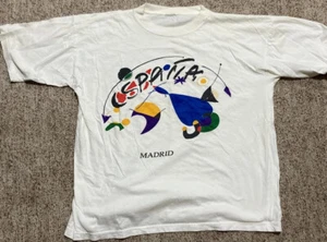 Rare Vintage Espańa Madrid Tourist Artistic T Shirt 90s White Large L Art Safon - Picture 1 of 14
