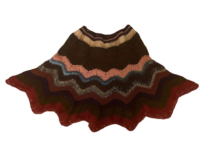 Poncho Hecho a Mano Lana Multicolor Cuero Escote Grueso Elástico Lana 24 Pulgadas Largo Foto 1 de 4