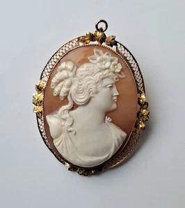 Antique Large 10k Cameo Pendant Or Pin/Brooch 2" Height - Picture 1 of 4