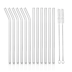 Glass Smoothie Straws 8 X 8 Mm Long Reusable Clear Drinking Straws Pack Of 12 - Picture 1 of 9