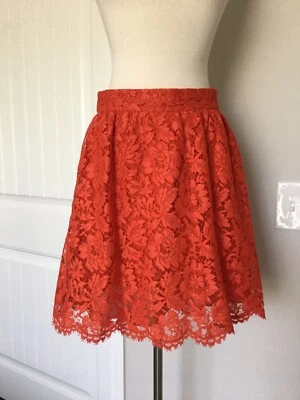 NWT VALENTINO ORANGEY RED LACE COTTON BLEND LINED SKIRT SIZE IT 40 OVER $1,600 - Image 1 of 4