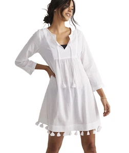 Vineyard Vines Damen weiß Quaste zum Binden Baumwolle Gaze Überziehen Poolkleid XXS - Bild 1 von 4