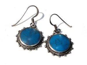 Bijou argent 925 boucles d'oreilles pendantes turquoise avec pyrite Earing - Foto 1 di 2