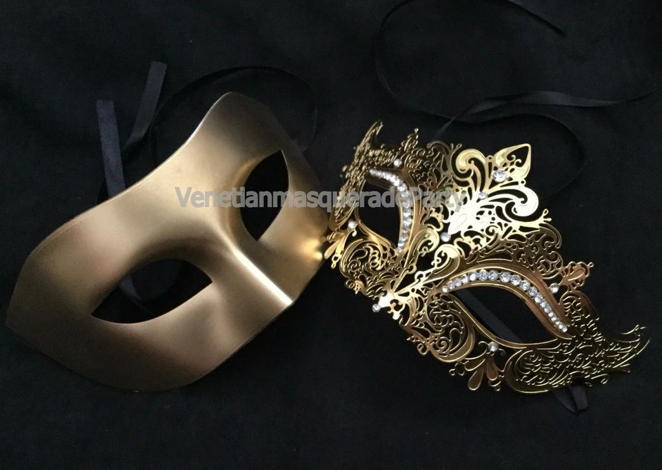 Masquerade mask Shiny Rhinestone metal Pretty Couple eye mask costume Dance prom - Image 1 of 1