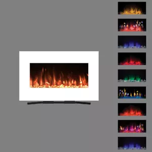 2023 FIAMME LED 7 COLORI VETRO BIANCO TARTUFO PIATTO A PARETE FUOCO ELETTRICO - Foto 1 di 12