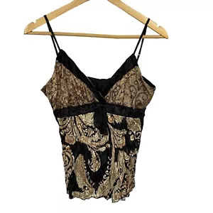 Vintage Y2K MIXIT Crinkle Black Satin Velour Spaghetti Straps Lace Cami M NEW! - Picture 1 of 7