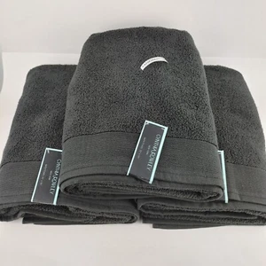 3pc Set Cynthia Rowley 100% Cotton (2) Bath Towels 30" x 56" Solid Black - Picture 1 of 4