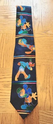 Vintage Tie Atlas Design Goteborg Sweden Disney Mickey Mouse Neon Goofy  - Image 1 of 4