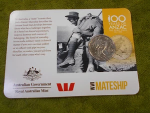 #C59.   2015  CARDED ANZACS REMEMBERED AUSTRALIAN 20c COIN -  WWI MATESHIP - Bild 1 von 2