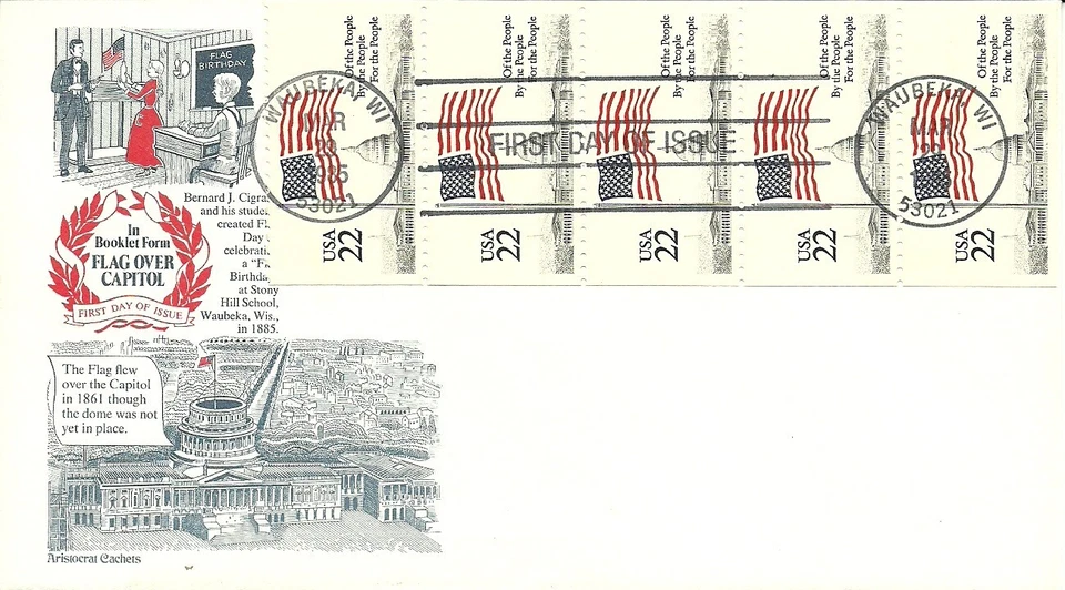 FDC 2116a - 22¢ Flag over Capitol - 3/29/1985 - Waubeka, WI - Aristocrats - Image 1 of 1