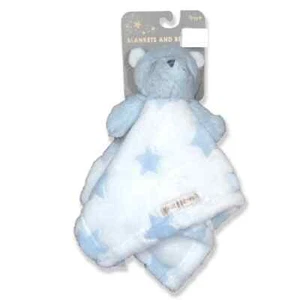 Blankets and Beyond Nunu Puppy Baby Security Blanket White/Blue Stars - Picture 1 of 4